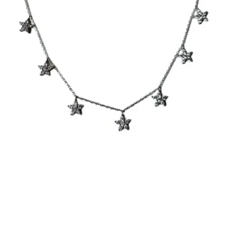 Colar 7 flores penduradas zircônia Prata 925 Ródio