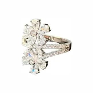 Anel duas Flores Zircônia Prata 925 Ródio