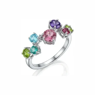 Anel Cristal Colors Ajustável Prata 925 Ródio