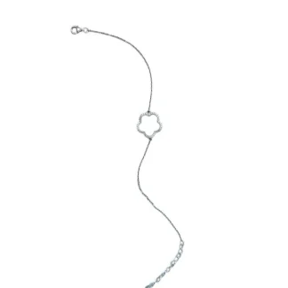 Pulseira Flor Vazada zircônia 17 cm com alongador Prata 925 Ródio