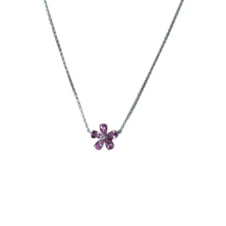 Colar 1 flor zircônia rosa Prata 925 Ródio