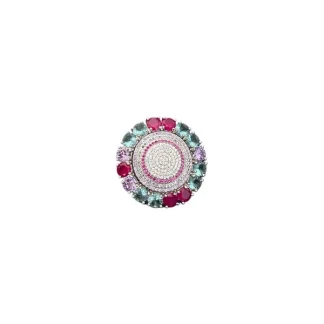 Anel Redondo Rubi Cristal Colors Prata 925 Ródio