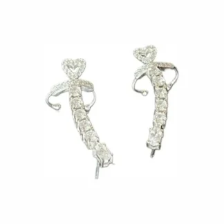 Brinco Ear cuff Coração Zircônia Prata 925 Ródio