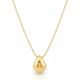 Colar Gota bolinha 1 zircônia 36 cm com alongador Prata 925 Ouro 18 k