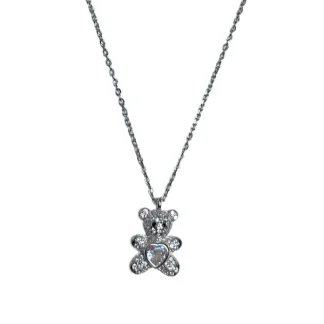Colar Urso Zircônia Prata 925 Ródio
