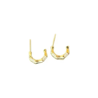 Brinco argola aberto osso zircônia P Prata 925 Ouro 18 k