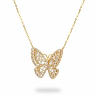 Colar Borboleta zircônia navete Prata 925 Ouro 18 k