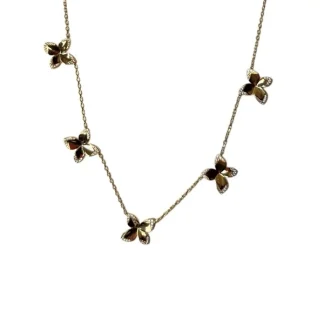 Colar 5 flores 4 pétalas zircônia borda lisa Prata 925 Ouro 18 k