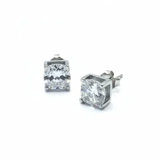 Brinco Solitário cartier zircônia 10 mm Prata 925 Ródio