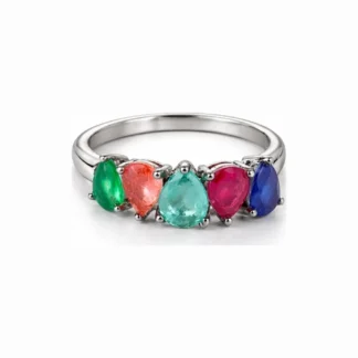 Anel meia aliança Gota colors Verde e Roxo Prata 925 Ródio