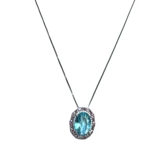 Colar Oval Topázio Rosa E Azul fusion Zircônia Prata 925 Ródio