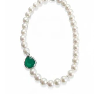Colar Pérola Gota fusion esmeralda zircônia prata 925 Ródio