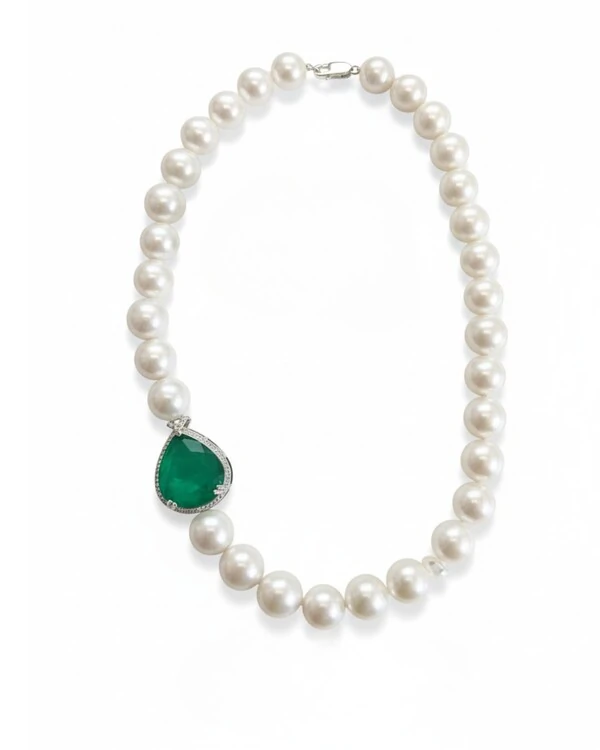 Colar Pérola Gota fusion esmeralda zircônia prata 925 Ródio, Bottega D'Oro