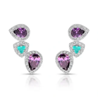 Brinco Ear Cuff três gotas ametista turmalina fusion zircônia Prata 925 Ródio