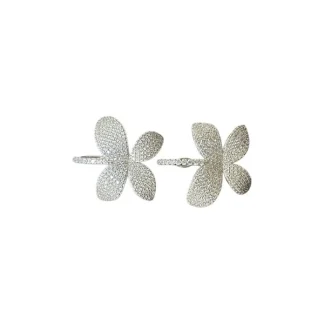 Brinco Quatro Pétalas Ear bling zircônia Micro Cravação Prata 925 Ródio