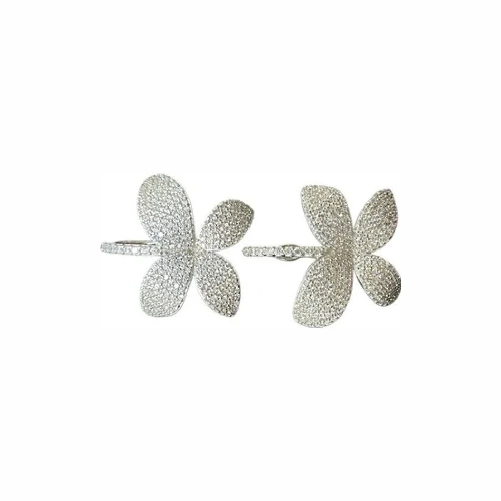Brinco Quatro Pétalas Ear bling zircônia Micro Cravação Prata 925 Ródio, Bottega D'Oro