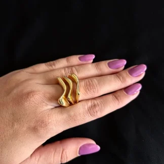 Anel 3 aros Prata 925 Ouro 18 k