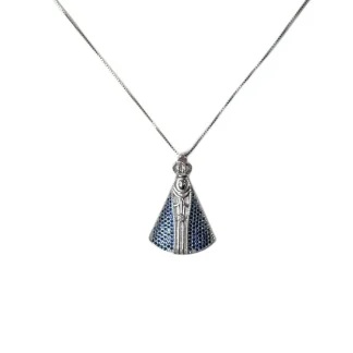 Colar Nossa Senhora Manto safira azul fusion Prata 925 Ródio