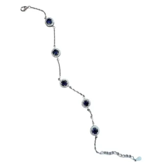 Pulseira redonda Vazada safira azul fusion com alongador Prata 925 ródio