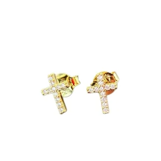 Brinco cruz zircônia PP Prata 925 Ouro 18 k