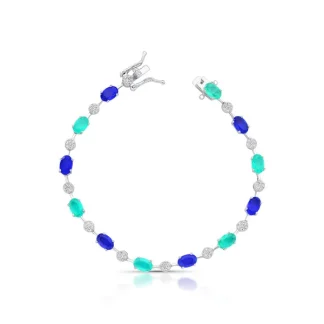 Pulseira riviera faca oval 17 cm turmalina zircônia tanzanita fusion Prata 925 Ródio