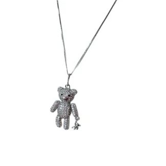 Colar Urso Teddy Zircônia Prata 925 Ródio