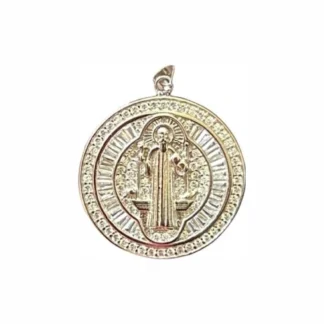 Pingente São Bento redondo zircônia Prata 925 Ródio