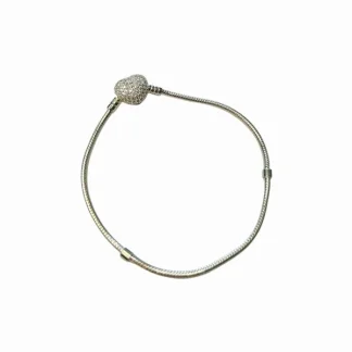Pulseira Fecho coração zircônia micro cravação Prata 925 Lisa