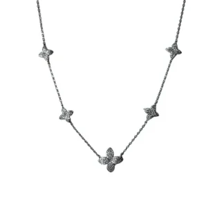 Colar flor quatro pétalas cinco flores zircônia micro cravação Prata 925 Ródio