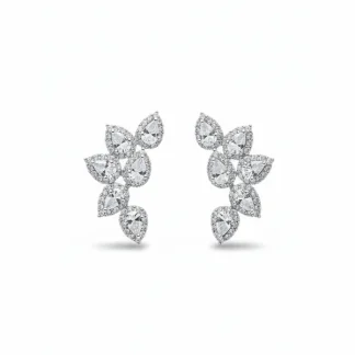 Brinco Ear Cuff folha gota zircônia Prata 925 Ródio