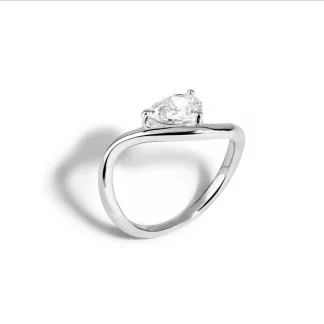 Anel Onda Gota zircônia Prata 925 Ródio