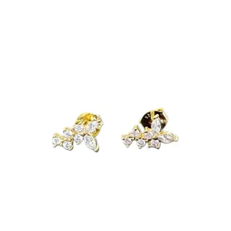 Brinco Folha zircônia P Prata 925 Ouro 18 k
