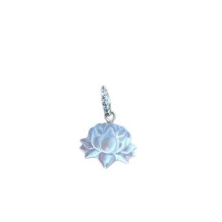 Pingente flor de Lótus madrepérola argola cravejada Prata 925 Ródio