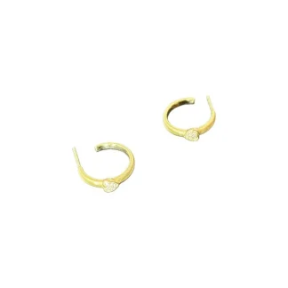 Brinco Argola com coração italiana zircônia Prata 925 Ouro 18 k
