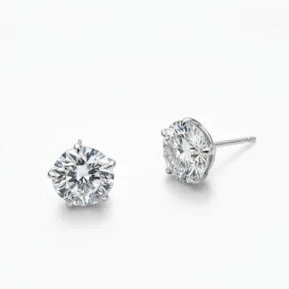 Brinco Solitário redondo Moissanite 8mm Prata 925 Ródio