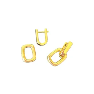 Brinco pendurado quadrado Prata 925 Ouro 18k