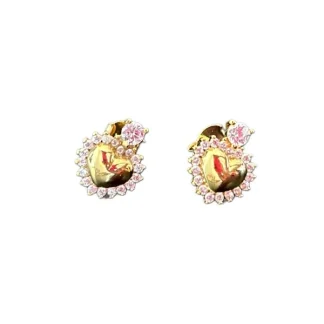 Brinco Coração liso e zircônia PP Prata 925 Ouro 18 k