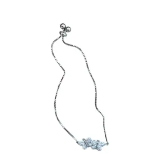 Pulseira 2 Borboletas Zircônia Gravata Prata 925 Ródio
