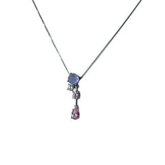 Colar 4 Pedras Lilás Branca Rosa Prata 925 Ródio