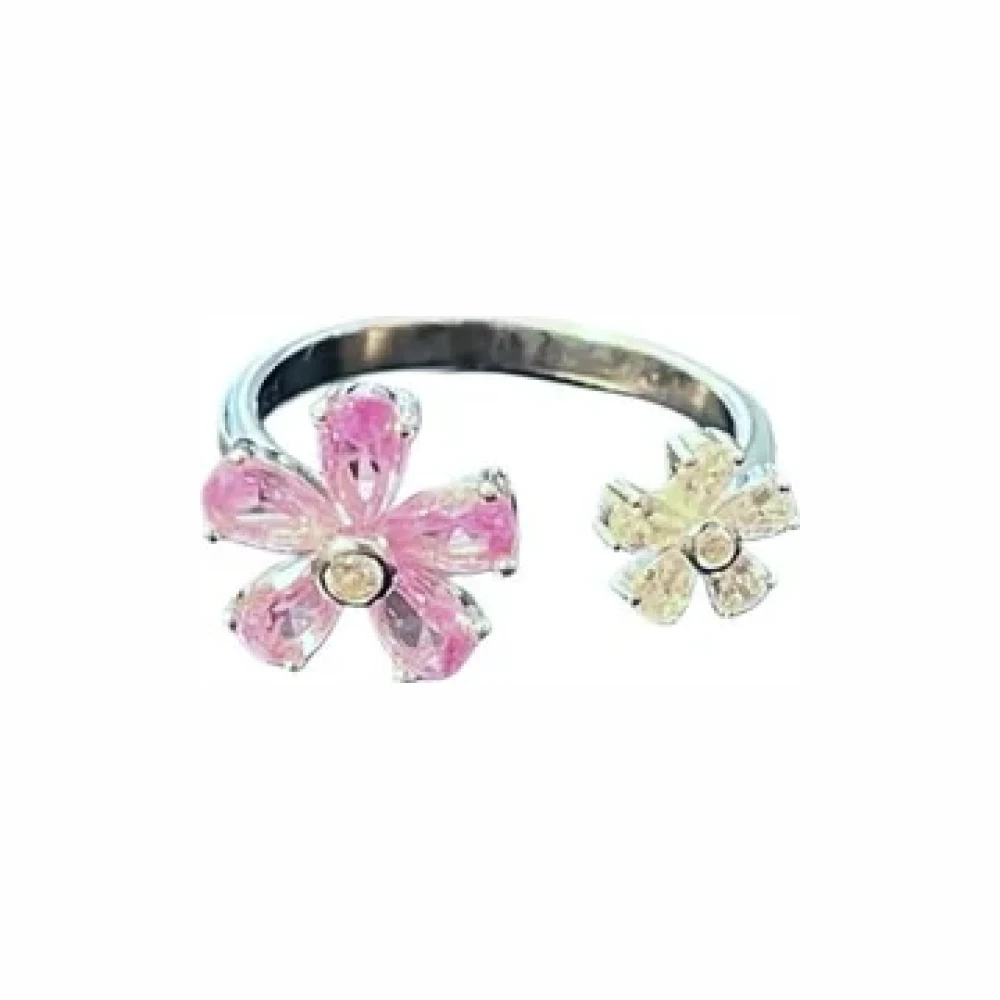 Anel 2 flores aberto topázio rosa fusion e zircônia Prata 925 Ródio, Bottega D'Oro
