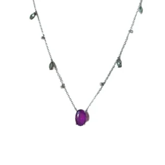 Colar ametista fusion Pérolas penduradas Oval Prata 925 Ródio