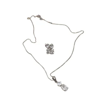 Conjunto Brinco e Colar Zircônia 2 Pedras Prata 925 Ródio
