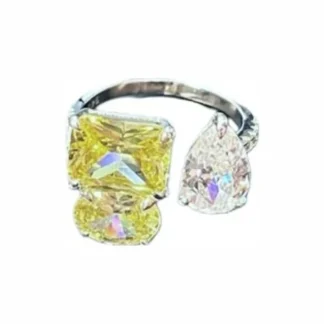 Anel Quadrado yellow fusion e zircônia ajustável Prata 925 Ródio