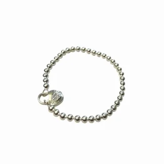 Pulseira Bolinha Fecho Cadeado Coração 18 cm Prata 925 Lisa