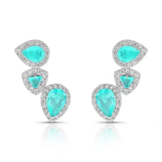 Brinco Ear Cuff três gotas turmalina fusion zircônia Prata 925 Ródio