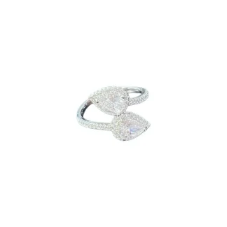 Anel 2 gotas zircônia Prata 925 Ródio