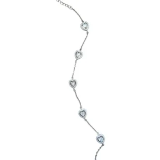 Pulseira Coração vazado zircônia com alongador Prata 925 Ródio