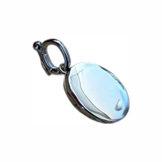 Pingente Relicário Oval liso argola abre Prata 925 Ródio