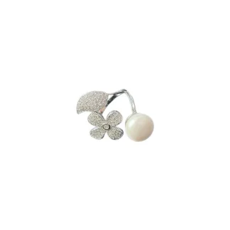Anel Pérola zircônia branca Flor aberto Prata 925 Ródio