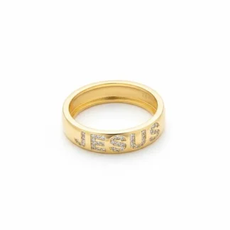 Anel Jesus zircônia Prata 925 Ouro 18 k